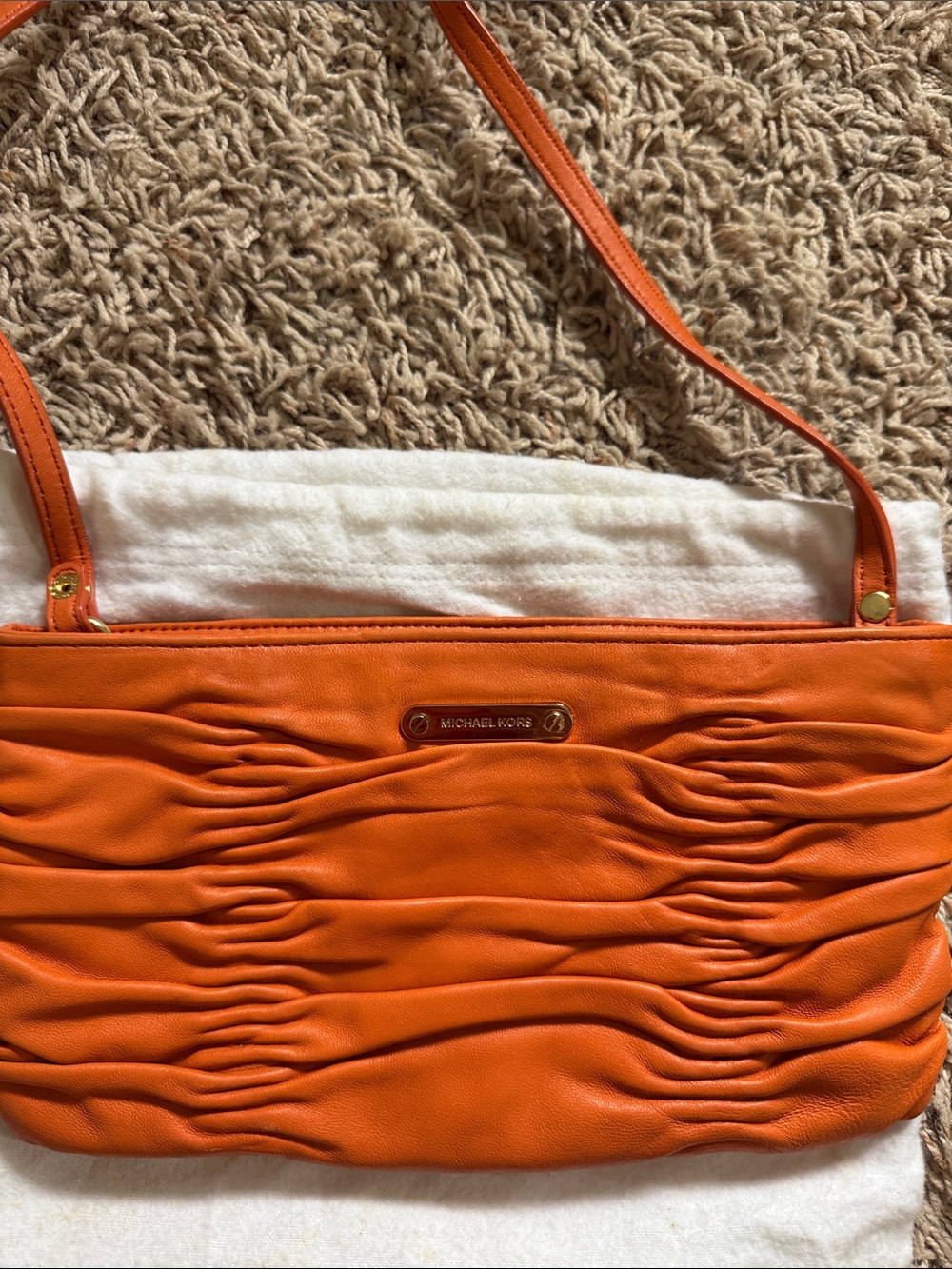 Brand New Michael Kors Orange Ruched Leather Shoulder Bag